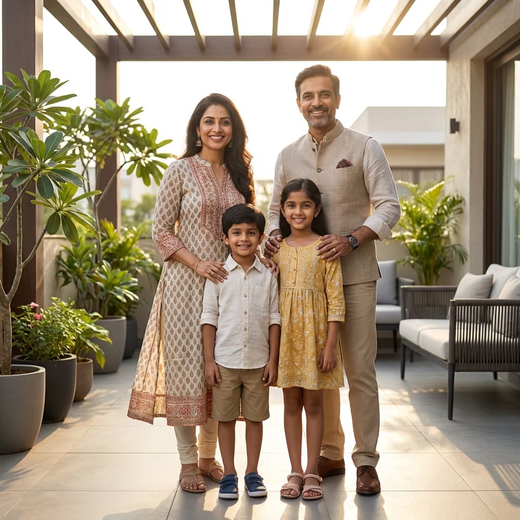 Happy family planning their financial future together